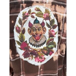 Creepy Cute Clown Patch Flannel | Bleached Plaid Flannel | Medium